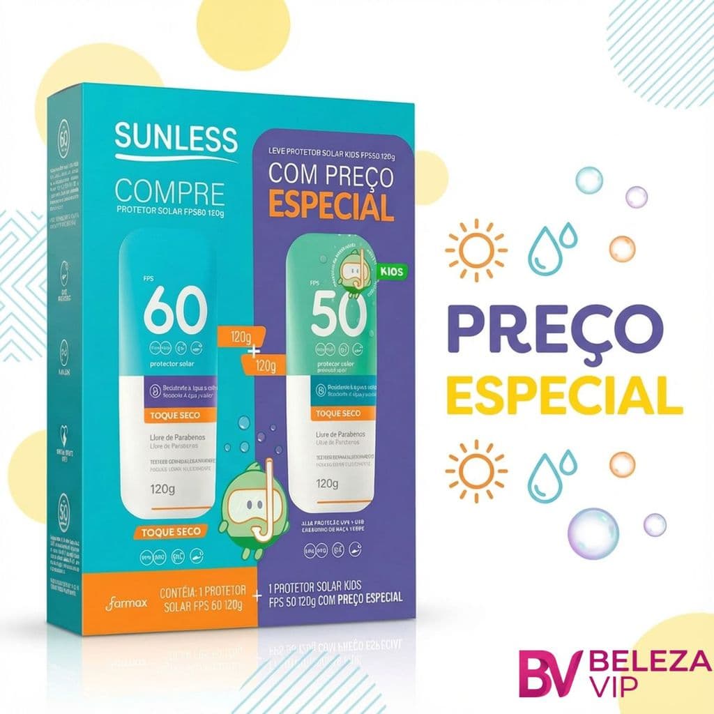 Kit Protetor Solar Sunless Toque Seco FPS 60 com Protetor Solar Kids FPS 50