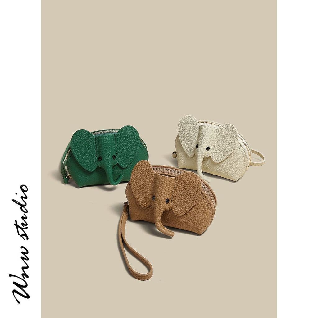 Carteira feminina de couro macio estilo coreano em formato de elefante, porta-cartões, porta-chaves, bolsa para guardar 