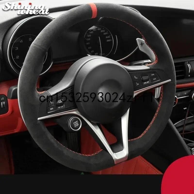 Estilo Personalizado Costurado À Mão Preto Alcântara Capa De Volante Do Carro Para Alfa Romeo Giulia 2017 2022 Stelvio