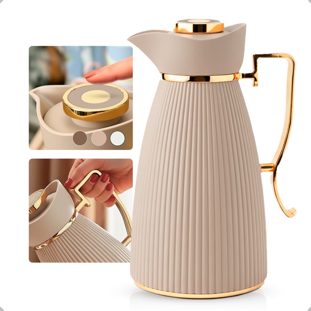 Garrafa Térmica Zaya Tuut 1L Canelada Design Sofisticado, Mantém Bebidas Quentes E Frias, Ideal Para Café E Chá Nude