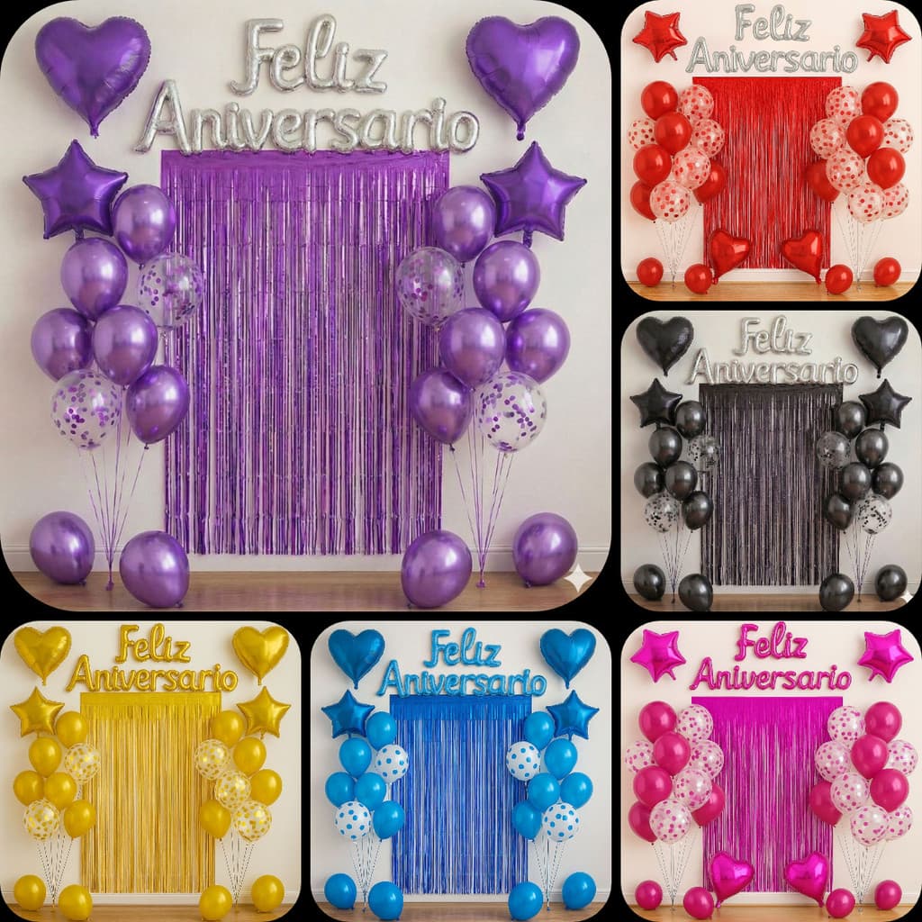 Kit Balão Metalizado Cortina Bexiga Feliz Aniversário Decoração de Festa Completa