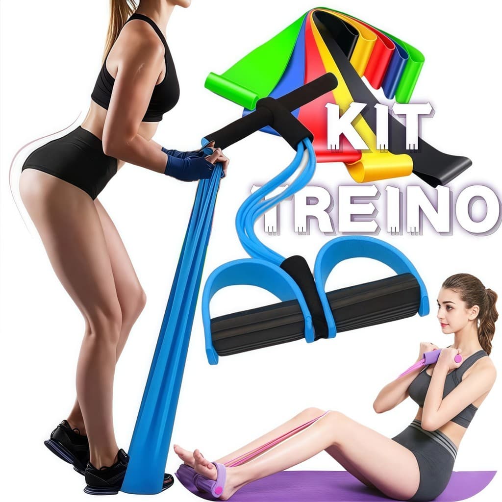 Elásticos de Exercício Kit Completo: Treino Funcional em Casa! Tonifique Músculos & Aumente Força Sem Dor! 🧘‍♀️