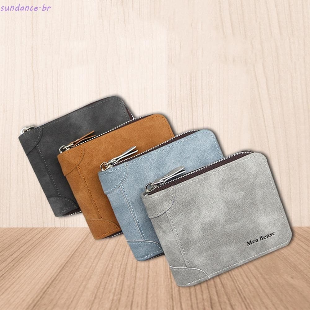 Bolsa De Moedas Masculina SUNDANCE , Carteira Curta De PU Com Zíper Fosco , Porta Cartão De Identificação Vintage Bifold