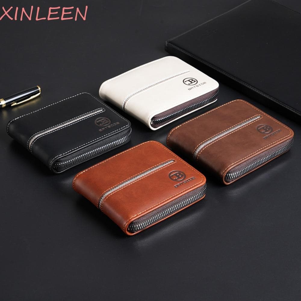 Carteira Masculina XINLEEN , Bolsa Curta Dobrável De Couro PU , Empresarial Multifuncional De Grande Capacidade
