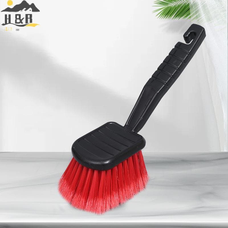 [H & B Out] Escova De Roda De Carro Limpador De Pneus Com Cerdas Vermelhas E Cabo Preto Ferramentas De Lavagem Para Deta