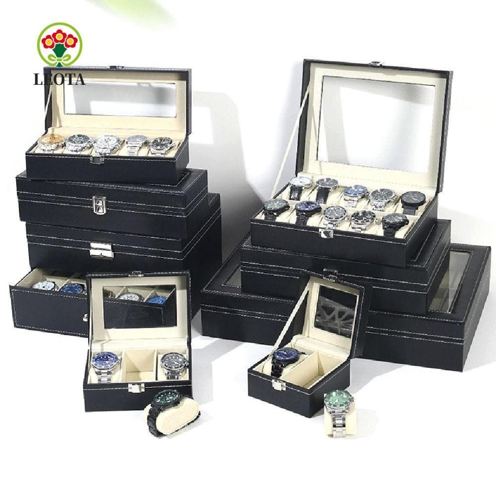 LEOTA Caixa De Armazenamento De Relógio , Almofadas Removíveis , Joias Com Fechadura Exibição De Pano Flocado