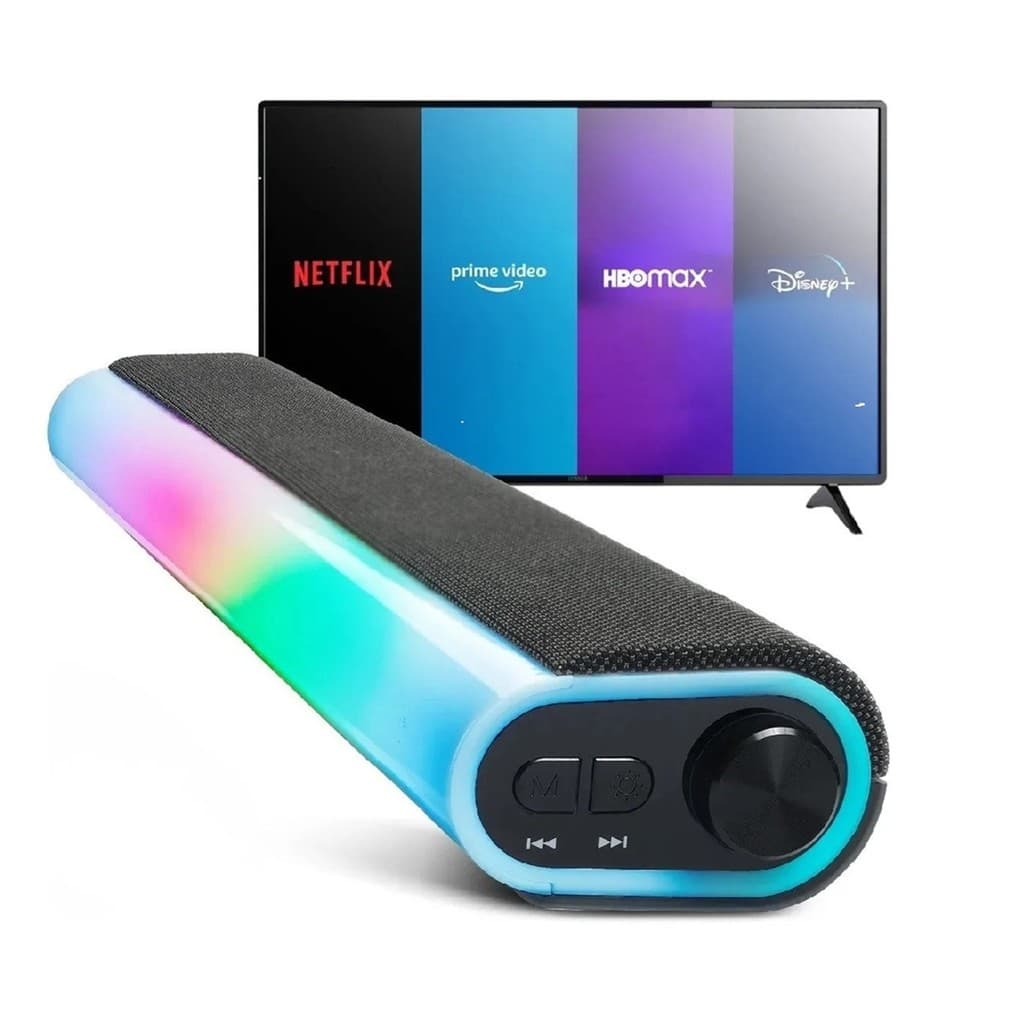 Soundbar Painel Led Rgb Bluetooth Portátil Tv Smart Caixa Som Auxiliar P2 Pc Cartão Sd Usb