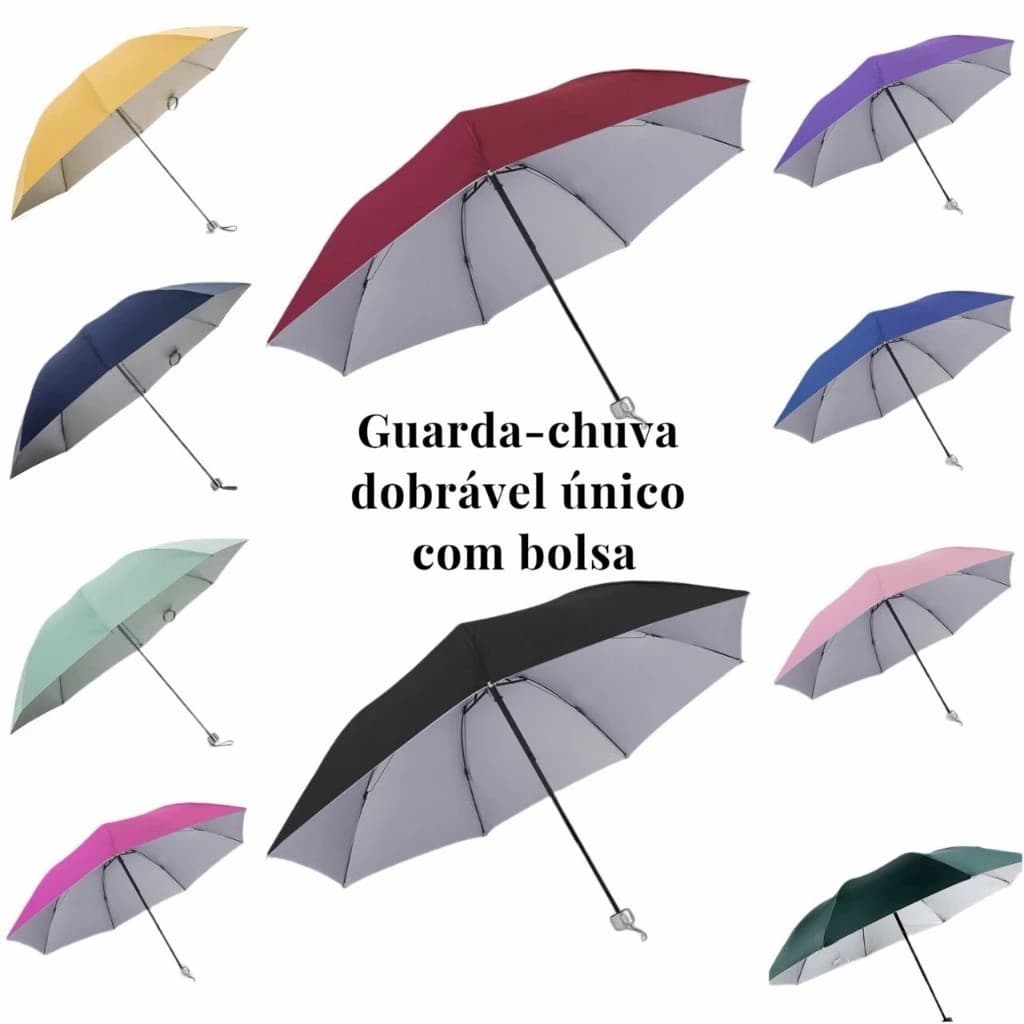 Guarda-Chuva Dobrável Automático Compacto com Proteção UV, 8 Varetas  Leve, 10 Cores