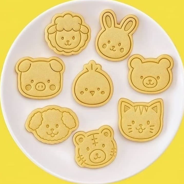 Kit 8 Cortadores e Marcadores Biscoito - Animais Fazendinha