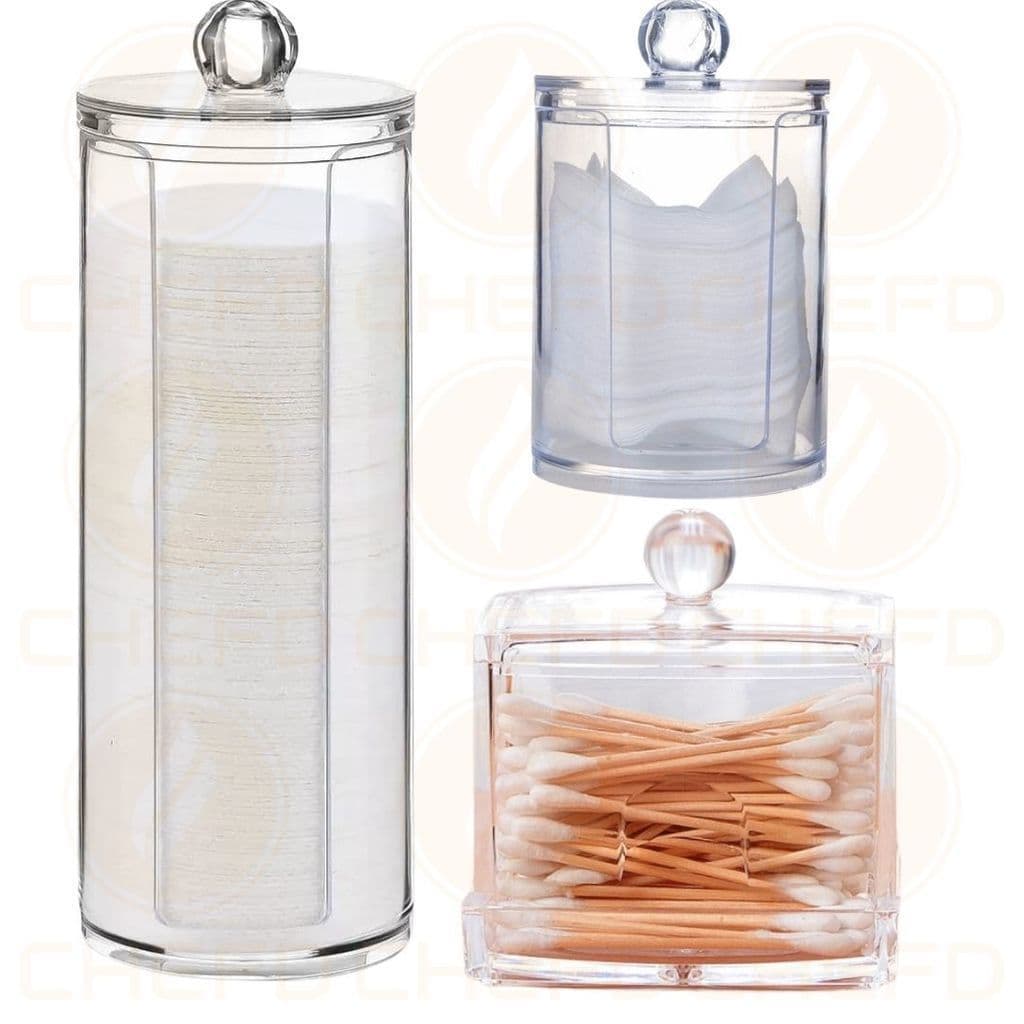 Kit Porta-Cotonetes e Algodão com 3 Peças - Organização Essencial para Seu Espaço de Higiene Pessoal