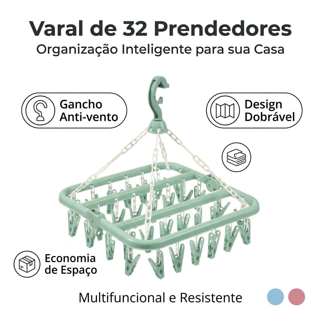 Varal Cabide Roupa Íntima 32 Prendedores Dobrável Meia Calcinha Cueca