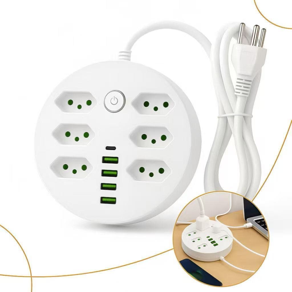 Régua Extensão 6 Tomadas E 4 Entradas USB 1 Entrada Tipo c / Bivolt -SMILE