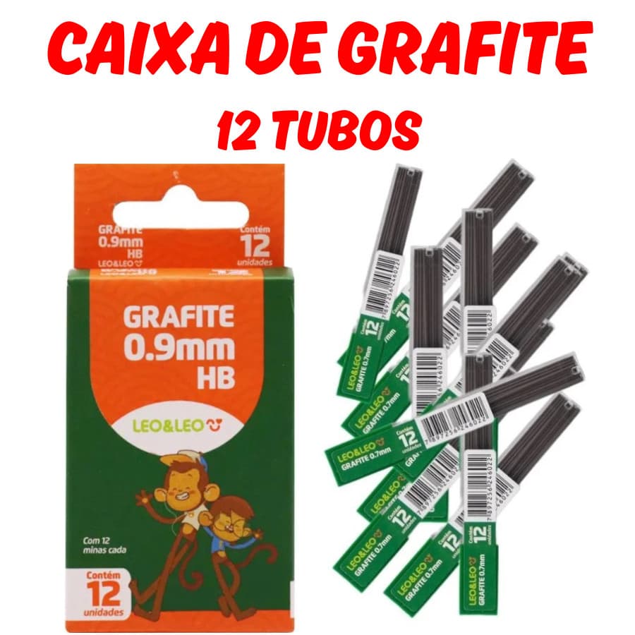 Grafite com 12 tubos HB 0.5mm 0.7mm 0.9mm Lápis Lapiseira Leo & Leo