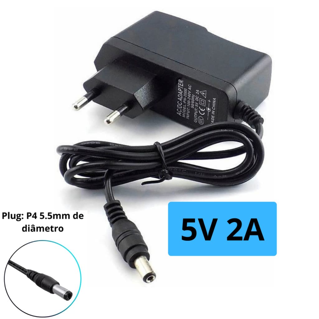 Fonte Carregador 5V 2A Plug P4 Bivolt Para Box Tv Receptor TV Conversor