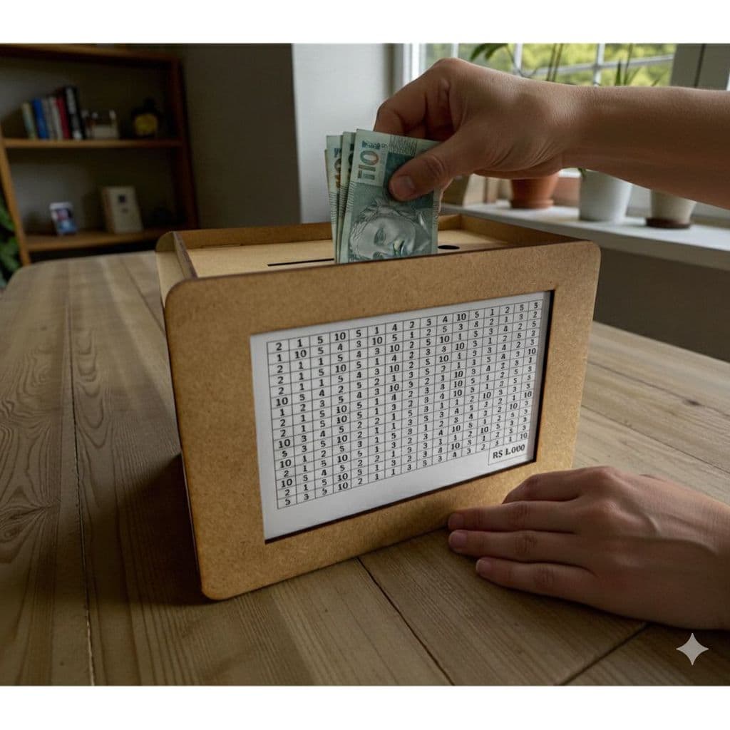 Cofre 365 Dias MDF Meta 1000 5000 10000 Economize para Viagem e Emergência