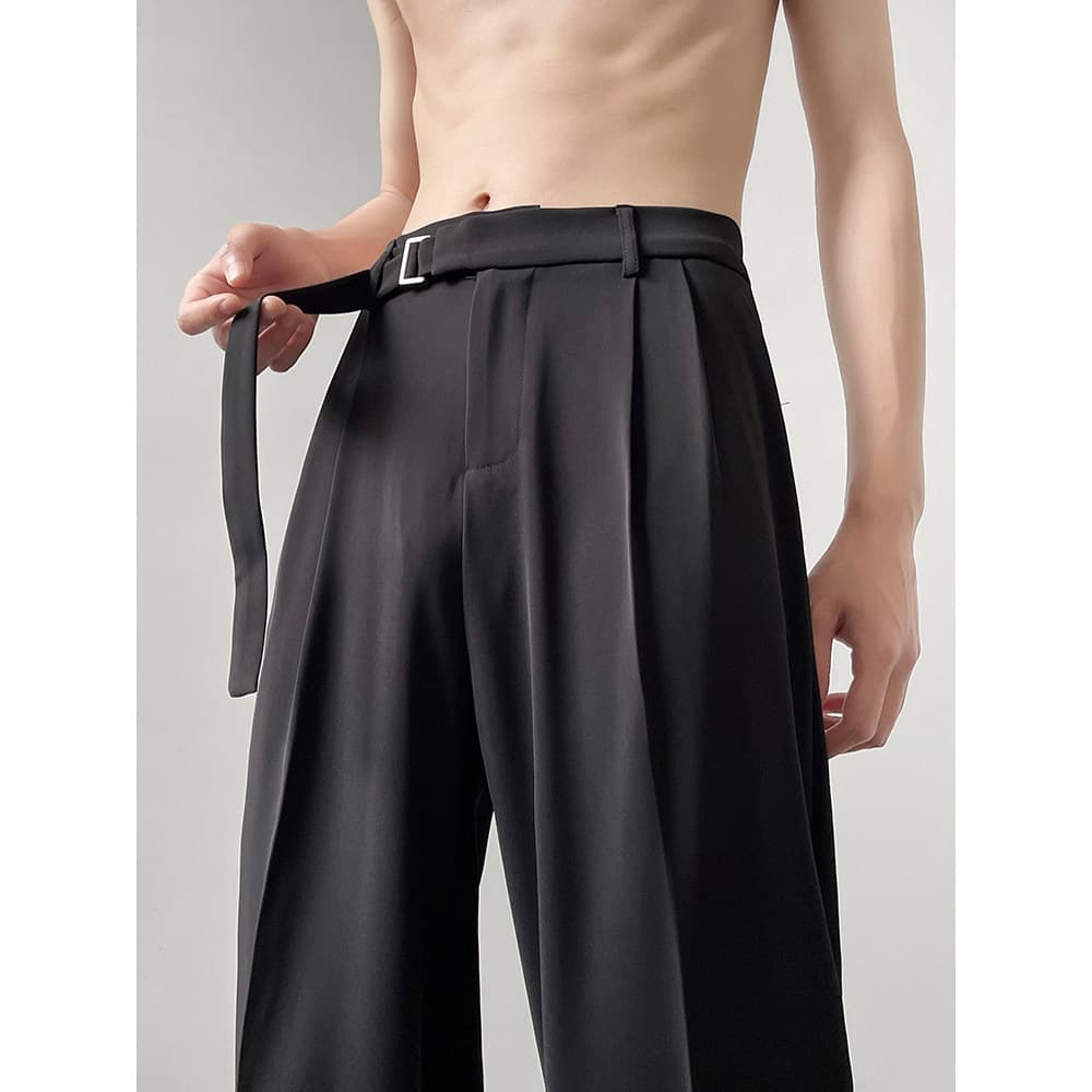 Nápoles Drape Streamer calças masculinas verão estilo fino Street Wear tamanho grande solto em linha reta perna larga Ca