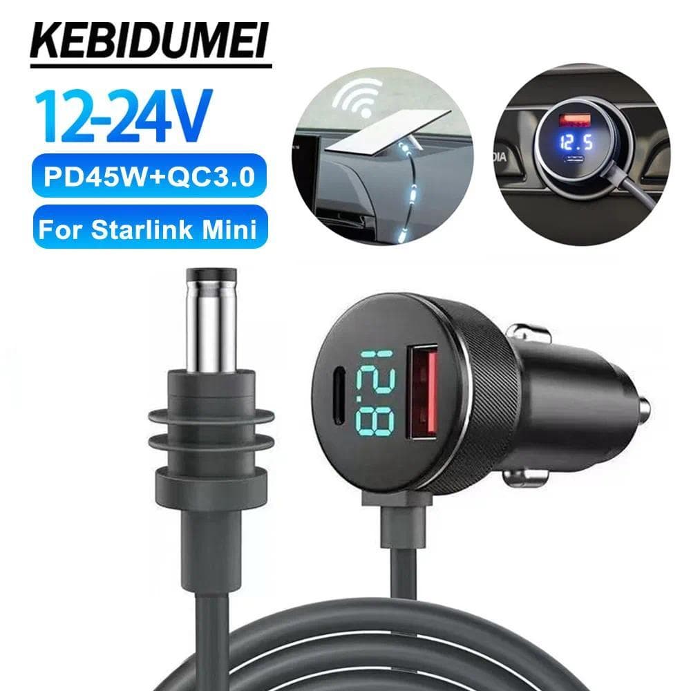 [Estoque Pronto] Mini Cabo De Alimentação Starlink 2M/3M 12V-24V Isqueiro De Carro DC Plugue Macho , Tomada De Carregado