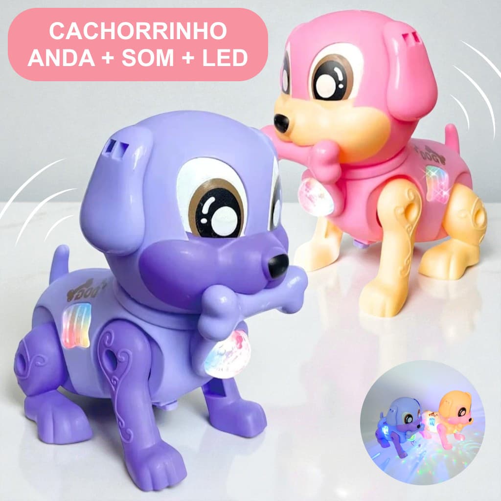 Cachorro Robô Elétrico Interativo com Luz LED Som Coleira Brinquedo Infantil que Anda para Crianças!