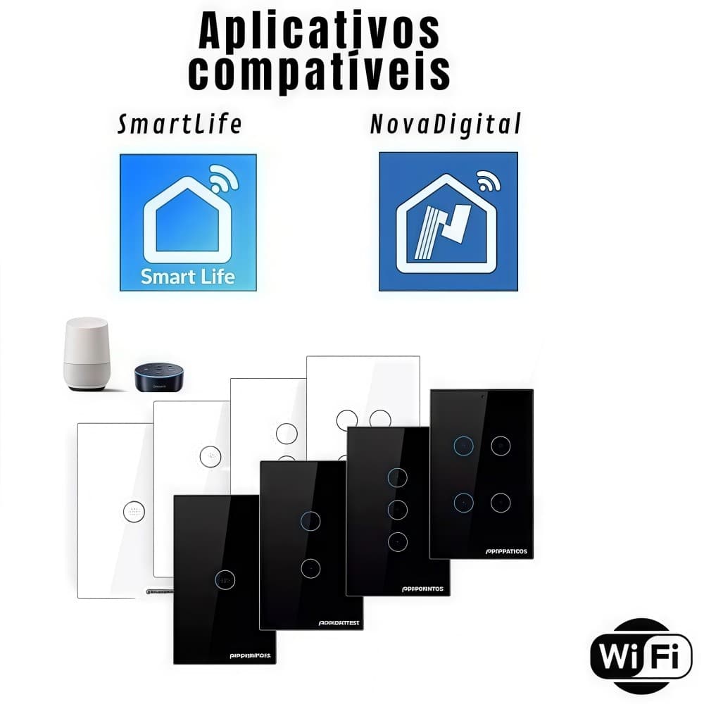 Interruptor Inteligente Tuya WiFi Touch de Parede 2/3/4 Grupos - Smart Home Compatível com Alexa e Google