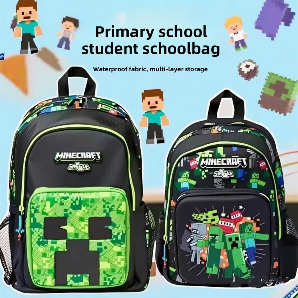 Minecraft mesmo estilo mochila escolar + estudantes do ensino fundamental peso de grande capacidade