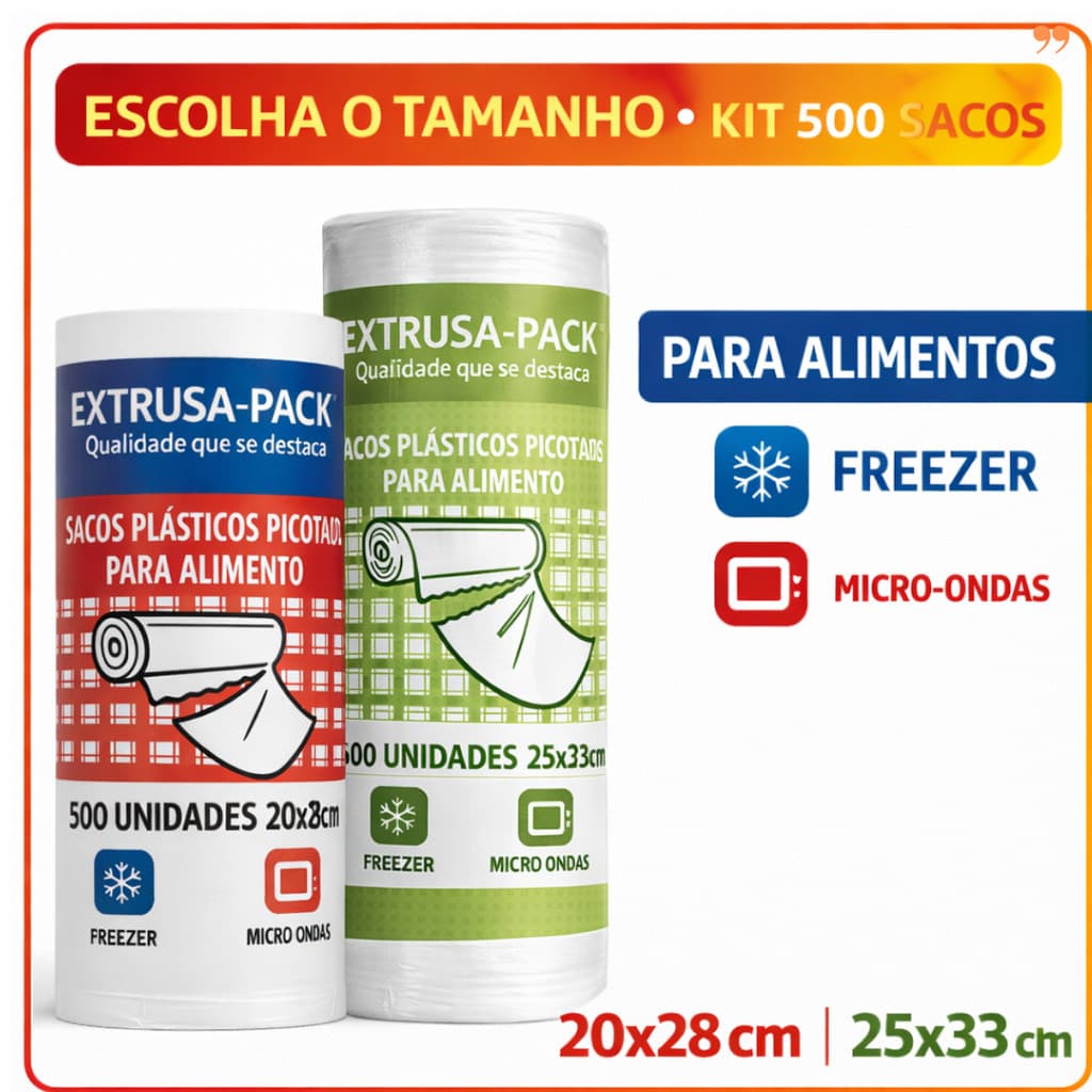 Saco Picotado para Alimentos Verduras Legumes Carnes 500 Unidades | Freezer e Micro-ondas | Uso Doméstico e Comercial