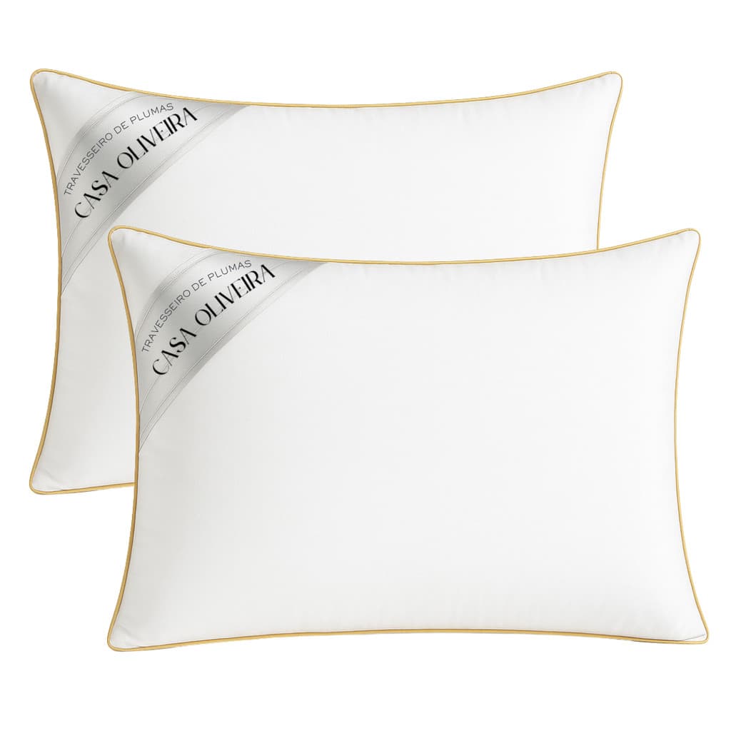 Kit 2 Travesseiro Pluma De Ganso 100% Algodão 300 Fios Antialérgico Hotel 5 Estrelas Macio 70x50cm