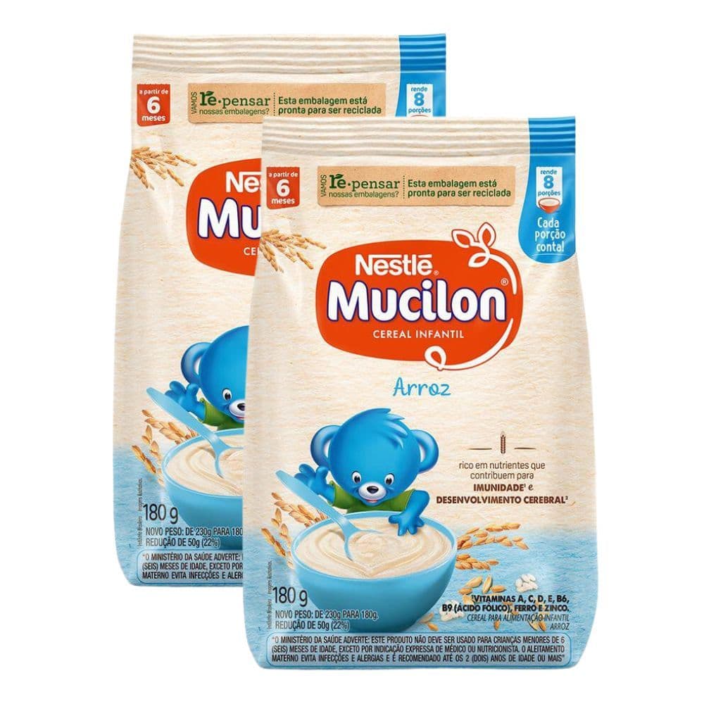 Kit 2 Cereal Infantil Mucilon Arroz 180g