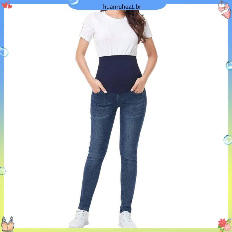 Calça Jeans Black Gestante Plus Size Cós De Suplex Com Lycra