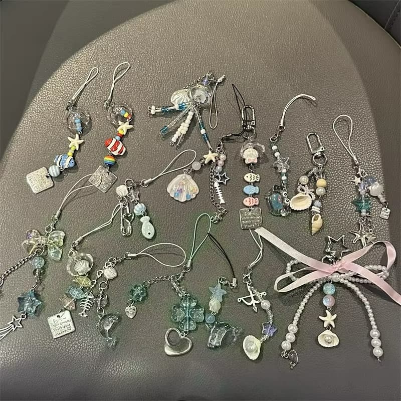 Y2K Azul Bolsa Charme Arco Coração Estrela Chaveiro Pingente Kawaii Saco Ornamento Mochila Tag Doce Acessórios Para Meni