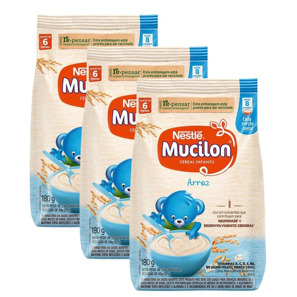 Kit 3 Cereal Infantil Mucilon Arroz 180g