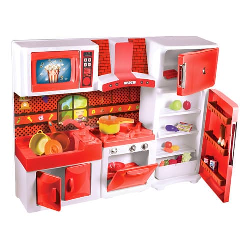 Conjunto Cozinha Infantil Fogão Geladeira Armário Vermelha Vermelho