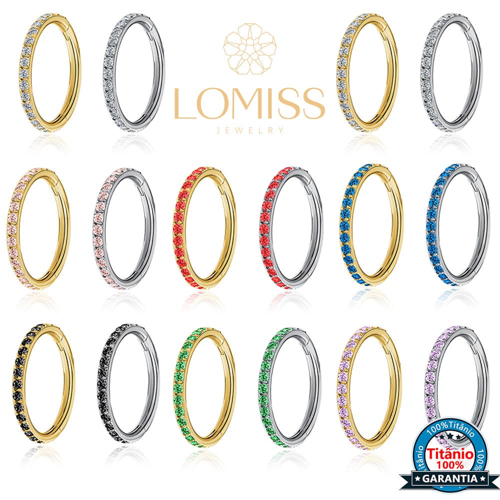 Piercing Nariz Argola Clik Titânio Zircônias Colorida Cravejada Orelha Tragus Septril Rook Conch Boca Cultura do Marina