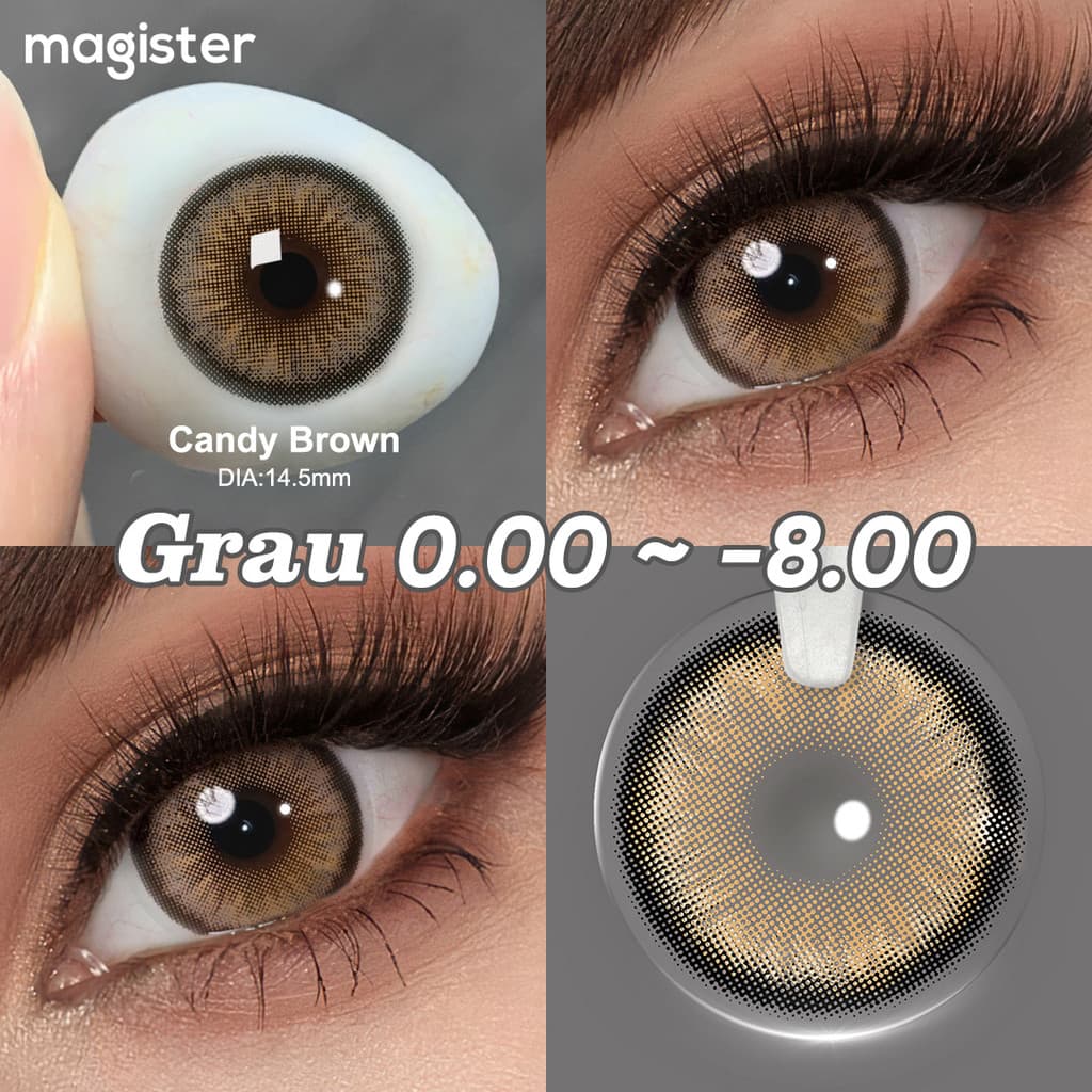 [0.00 ~-8.00] Magister 1 Par De Lentes De Contato Coloridas Com Grau Natural 6 Meses-Diamond N Candy Brown Allure Grey