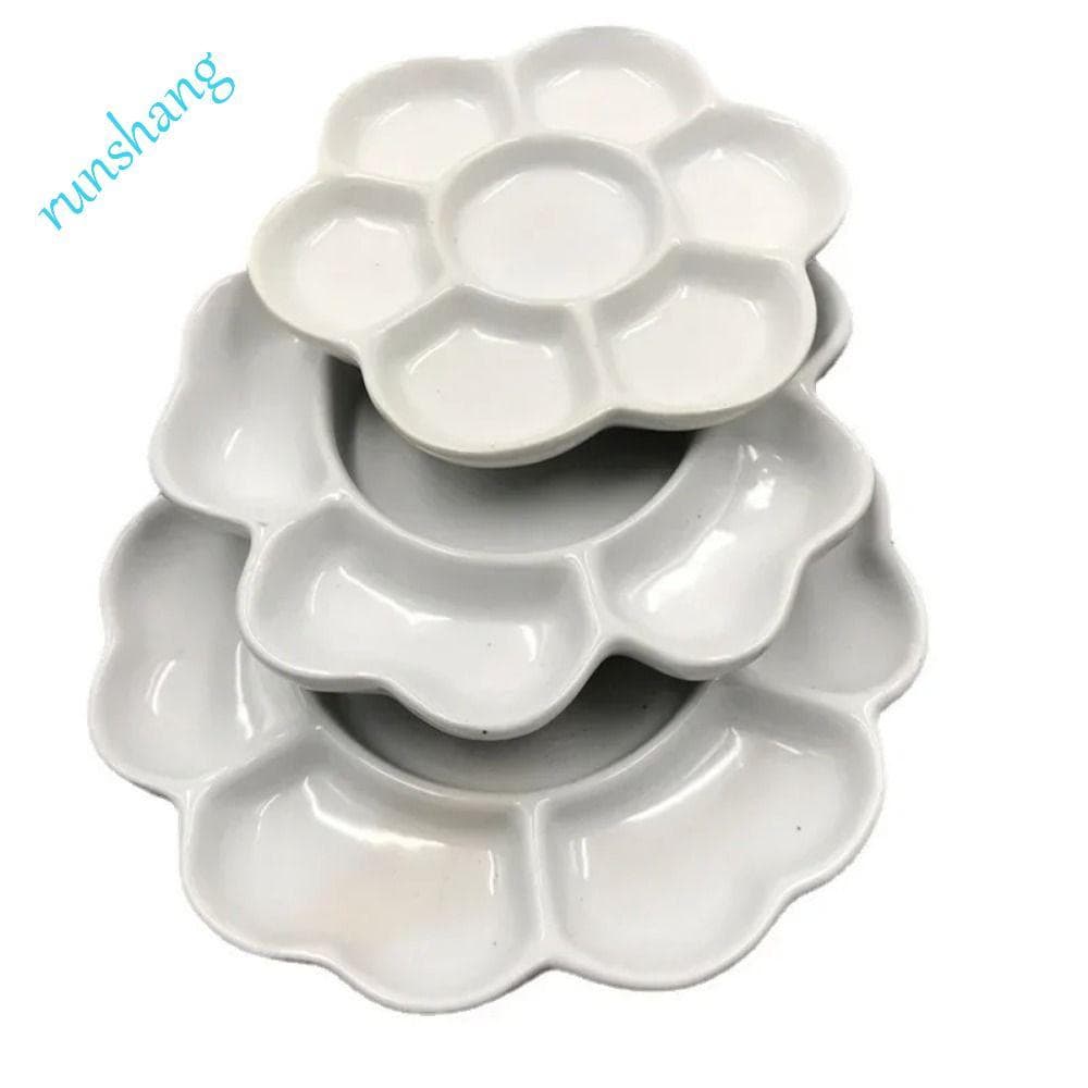 Bandeja De Paleta De Pintura RUNSHANG , Porcelana Branca De Cerâmica , Placa De Flor De Ameixa De 3 Tamanhos Durável 6/7