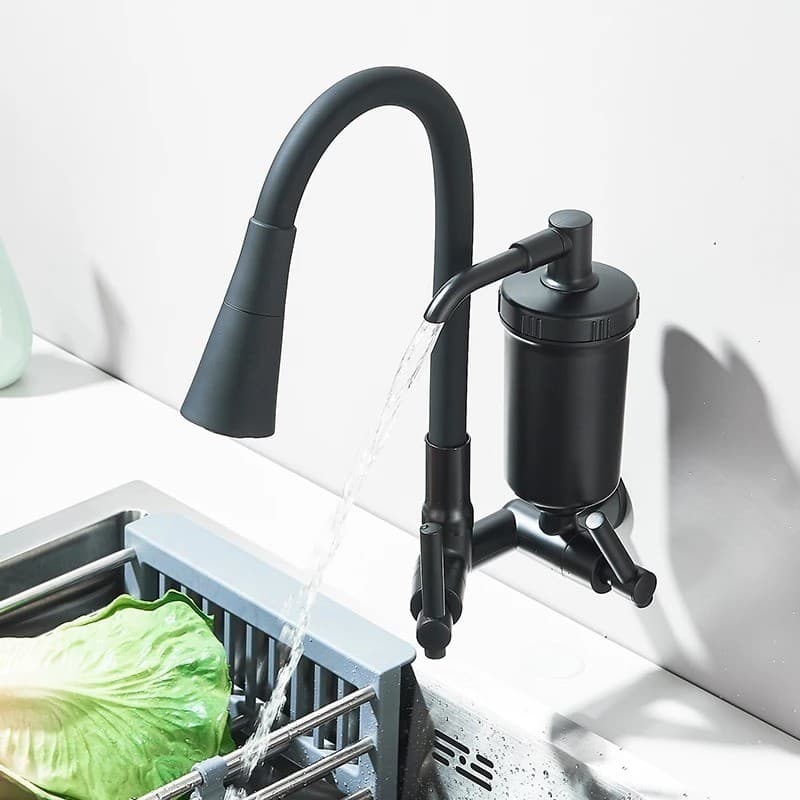 Torneira Filtro Parede Cozinha Gourmet Flexível Abs 1/4 Volta Preta Luxo