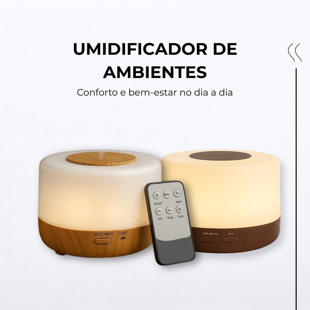 Difusor De Aromas Umidificador De Ar + 3 Essências 300Ml Difusor De Aromas Vaporizador de Ambientes