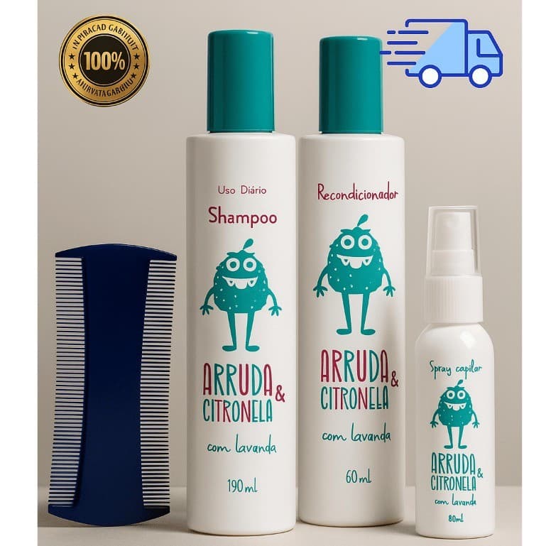 Antipiolho Shampoo Spray Arruda Citronela Recondicionador Abelha Rainha Kit Tratamento Piolho Infantil Proteção