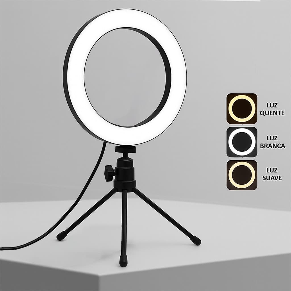 Ring Light LED Iluminador Portatil Com Tripé Suporte Para Celular 6 Polegadas
