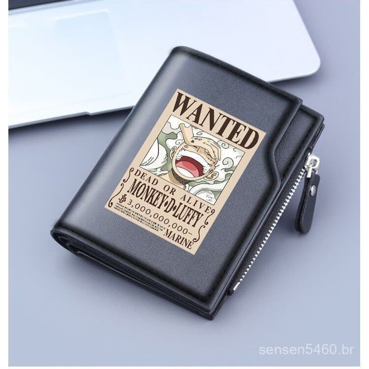 Porta-moedas One Piece Nick Luffy para estudantes masculinos, carteira curta de couro com três compartimentos para cartõ