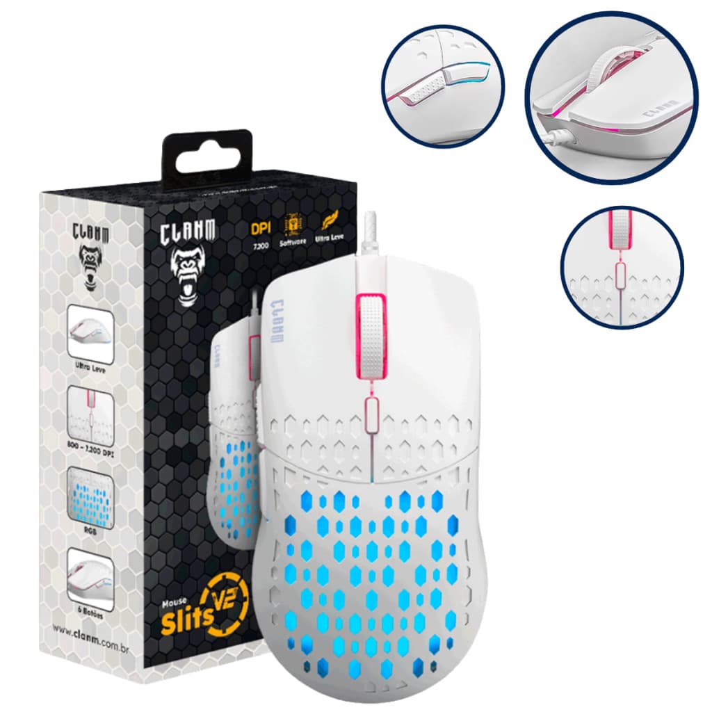 Mouse Gamer Clanm V2 Led Rgb 7 Botões 7.000 DPI Slits Cabo USB 1,5m