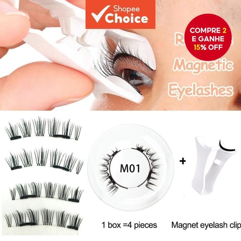 Reutilizável 1 Par 4 Peças De Cílios Postiços Magnéticos Naturais 3D Para Maquiagem Sem Necessidade De Cola Com Clipe