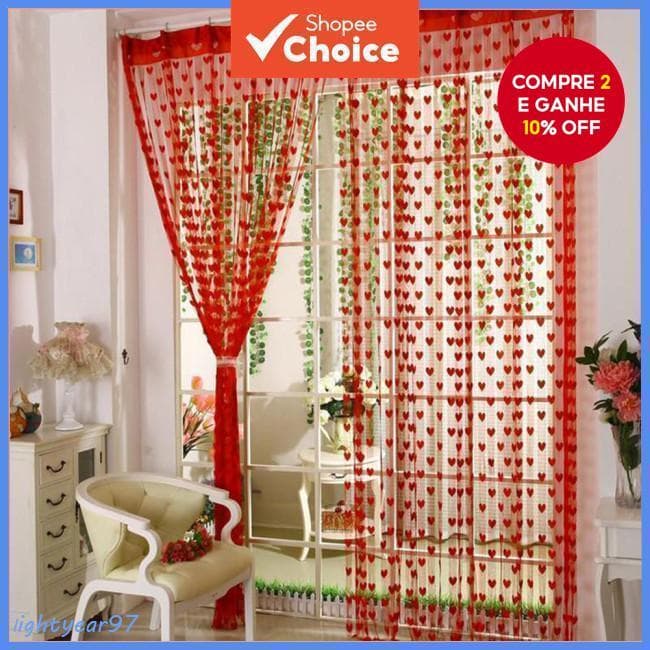 Cortina De Janela Transparente Em Formato De Coração-Cortinas Românticas De 100x200cm Para Sala De Estar E Quarto