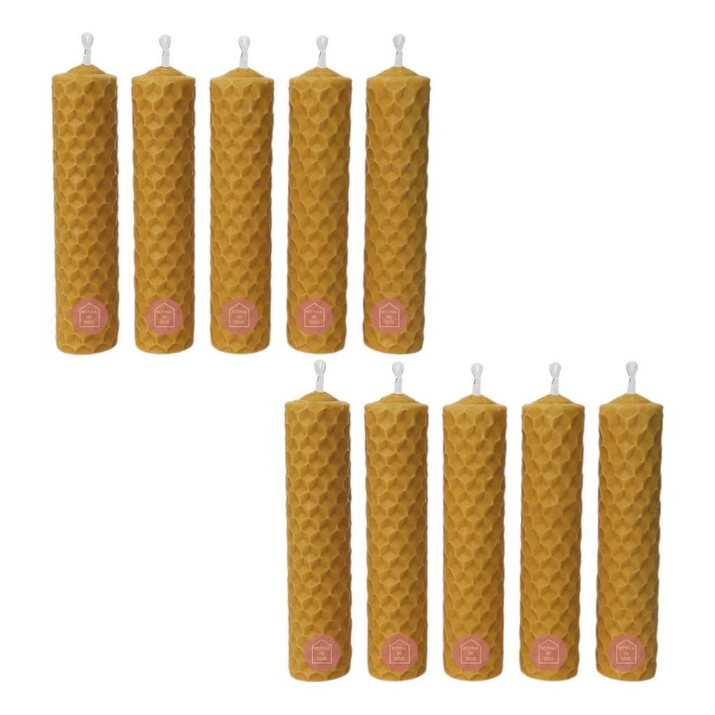 10 Velas De Cera De Abelha 100% Pura E Natural 10x2 Cm