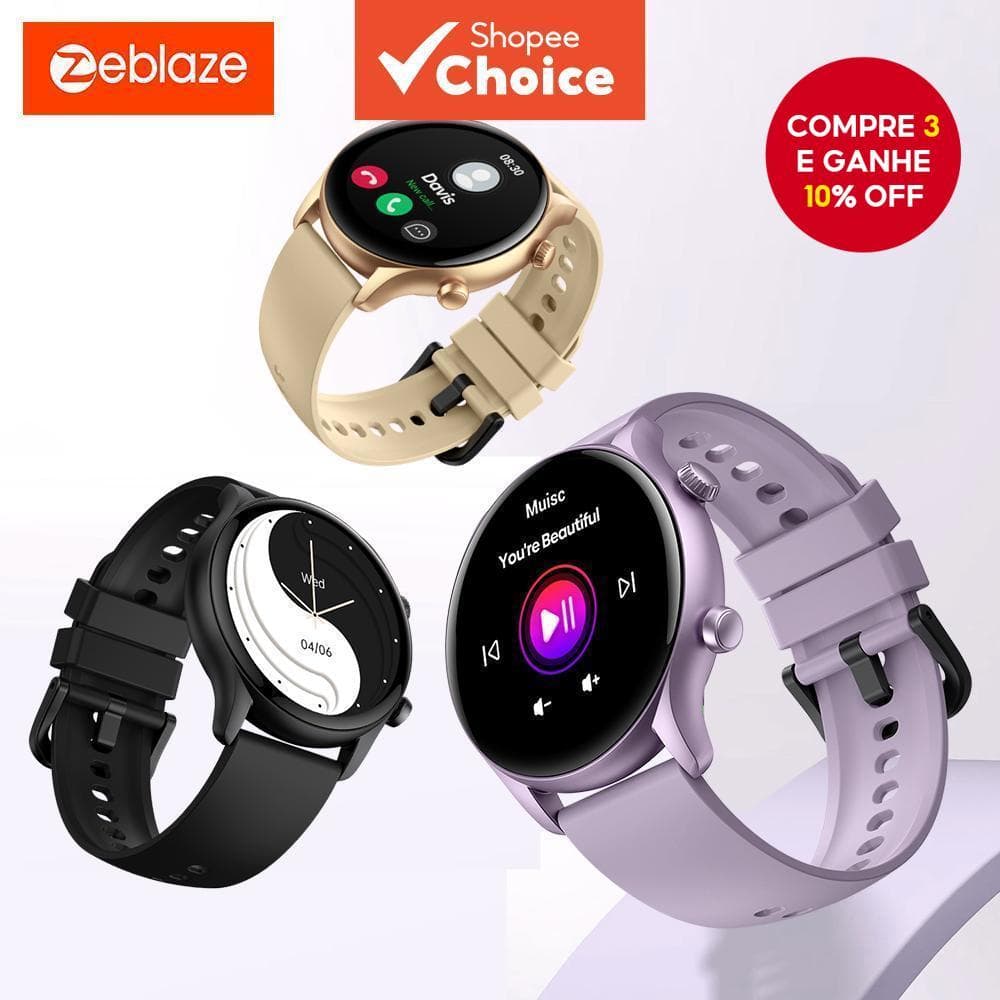  Novo Zeblaze Btalk 3 Plus Smartwatch com Tela Colorida HD de 1,39'', Monitoramento de Fitness, Chamada por Voz, Relógio