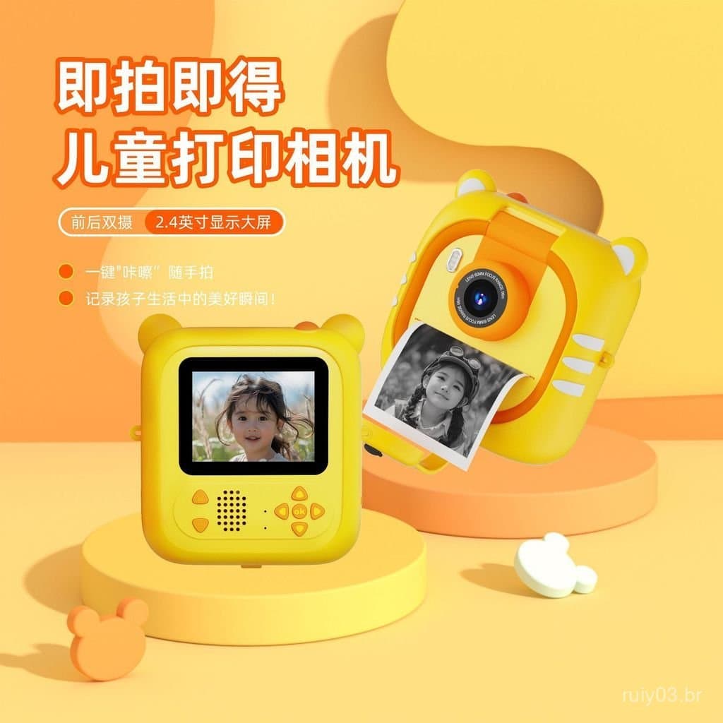 Nova Câmera Instantânea Infantil com Impressão de Fotos e Gravação de Vídeo, Presente de Aniversário para Meninas, Câmer