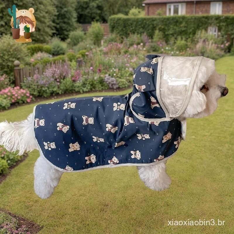 Capa De Chuva Impermeável Para Cachorro Ursinho Azul Marinho