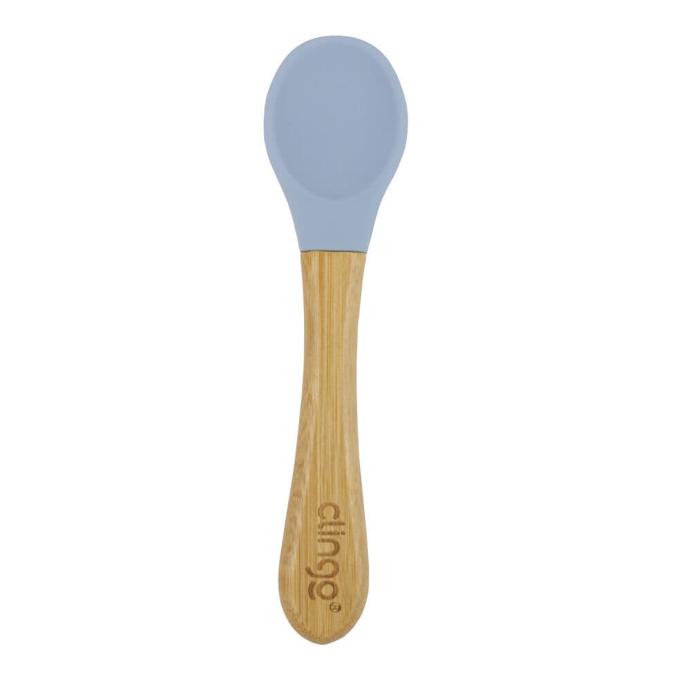 Colher de Bambu e Silicone Azul para Bebês – Antimicrobiana