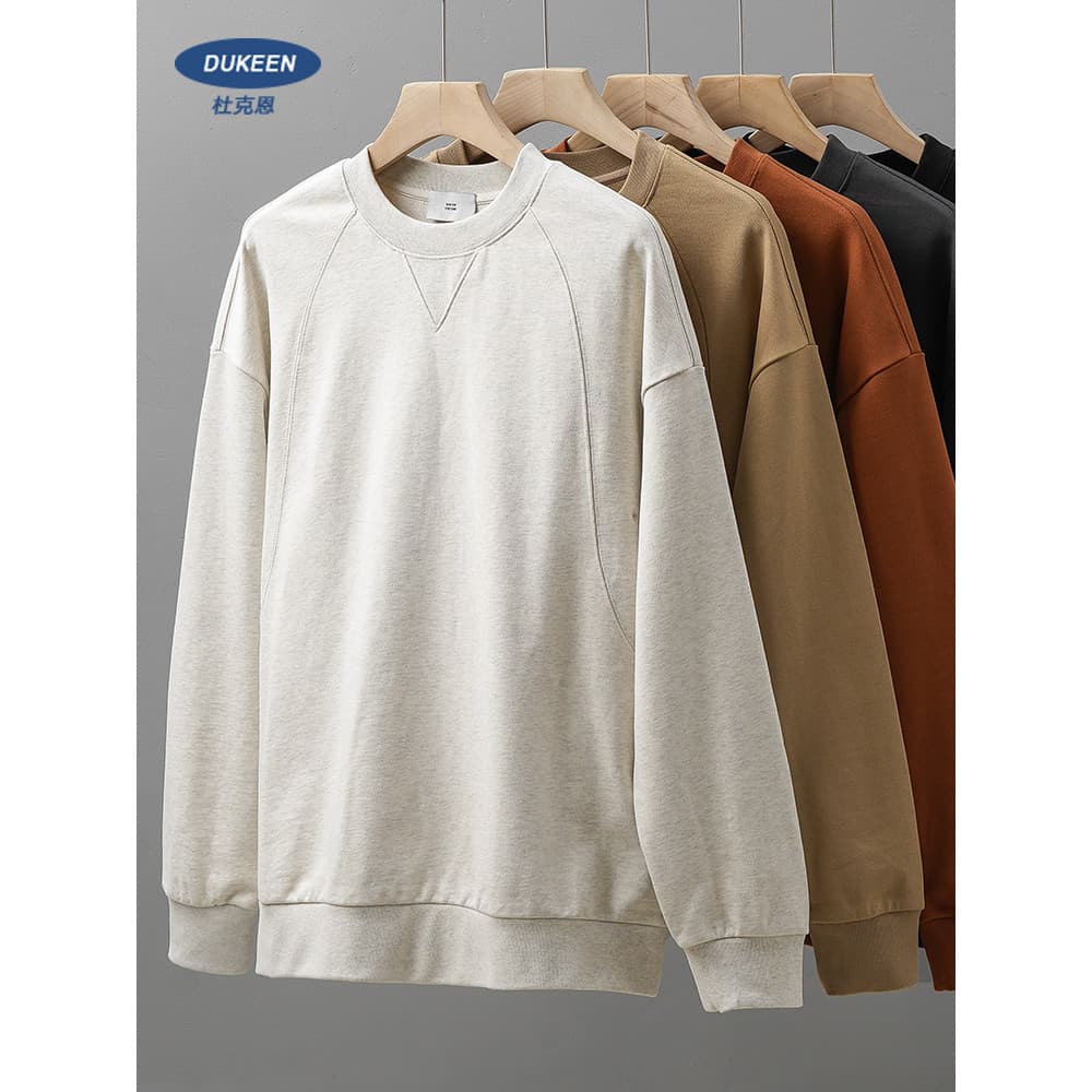 DUKEEN500G Moletom de algodão pesado para meninos outono inverno grosso retrô gola redonda triângulo invertido camisa de