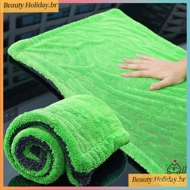 Pano De Lavagem Automotivo Cinza Verde Engrossado , Dupla Face , Fibra Ultrafina , Toalha De Limpeza De Para-Brisa , Fer