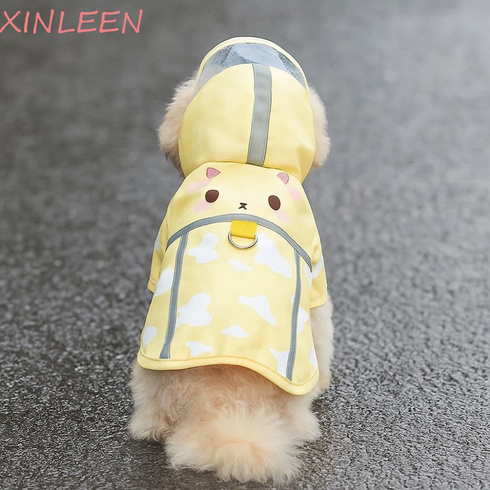 Capa De Chuva Com Capuz Para Cachorro XINLEEN , Impermeável De Desenho Animado De Poliéster